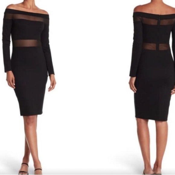 off-the-shoulder mesh panel bodycon dress love by design Love By Design Off-the-Shoulder Mesh Panel Bodycon Dress
